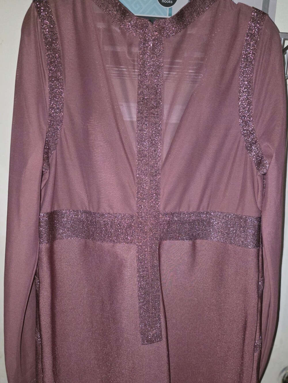 Fashion Nova Dusty Rose Glitter Trim Dress